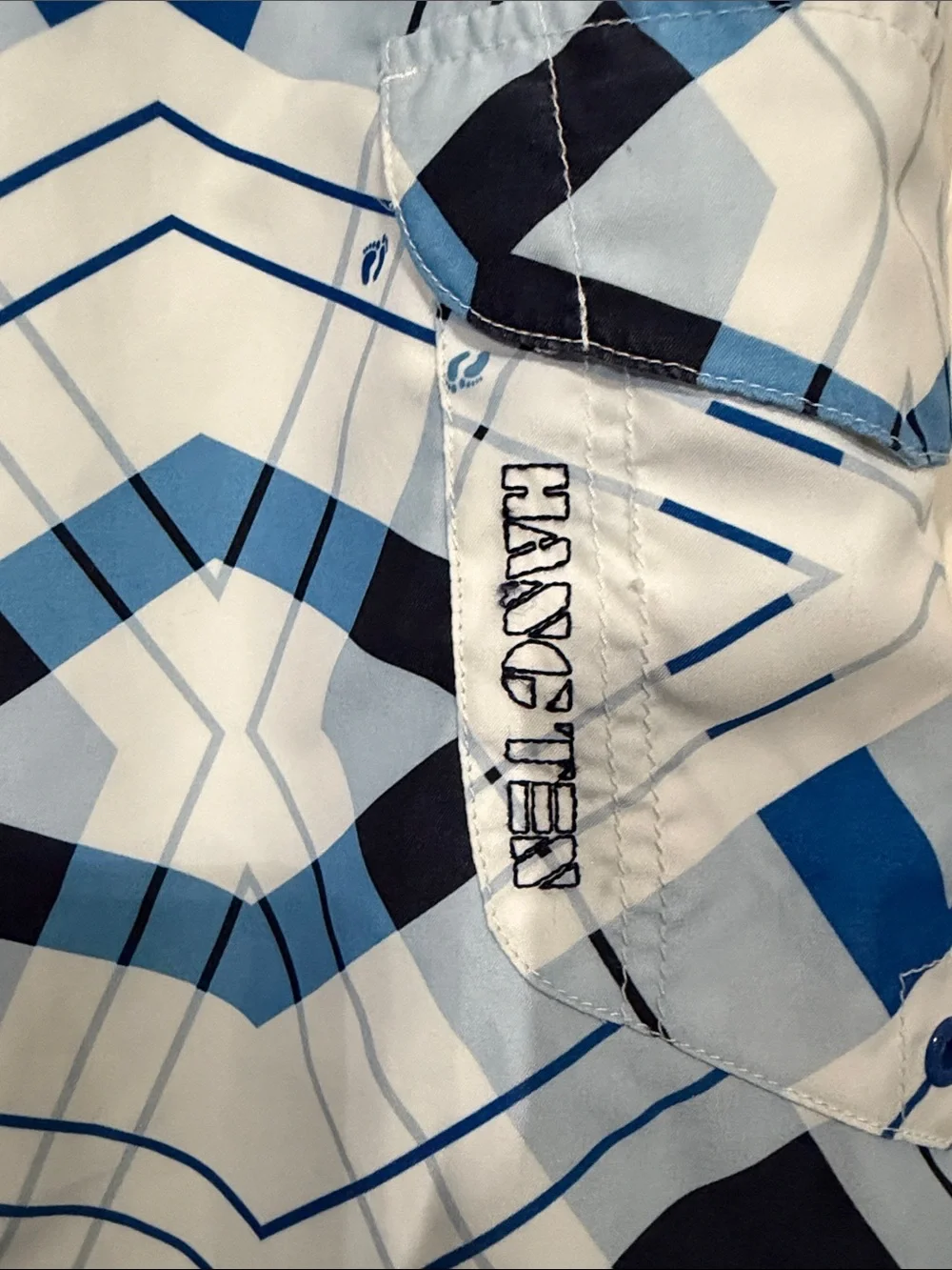 Mossimo Supply Co. White and Blue Geometric Swim Shorts 32